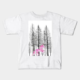 pink unicorn in forest Kids T-Shirt